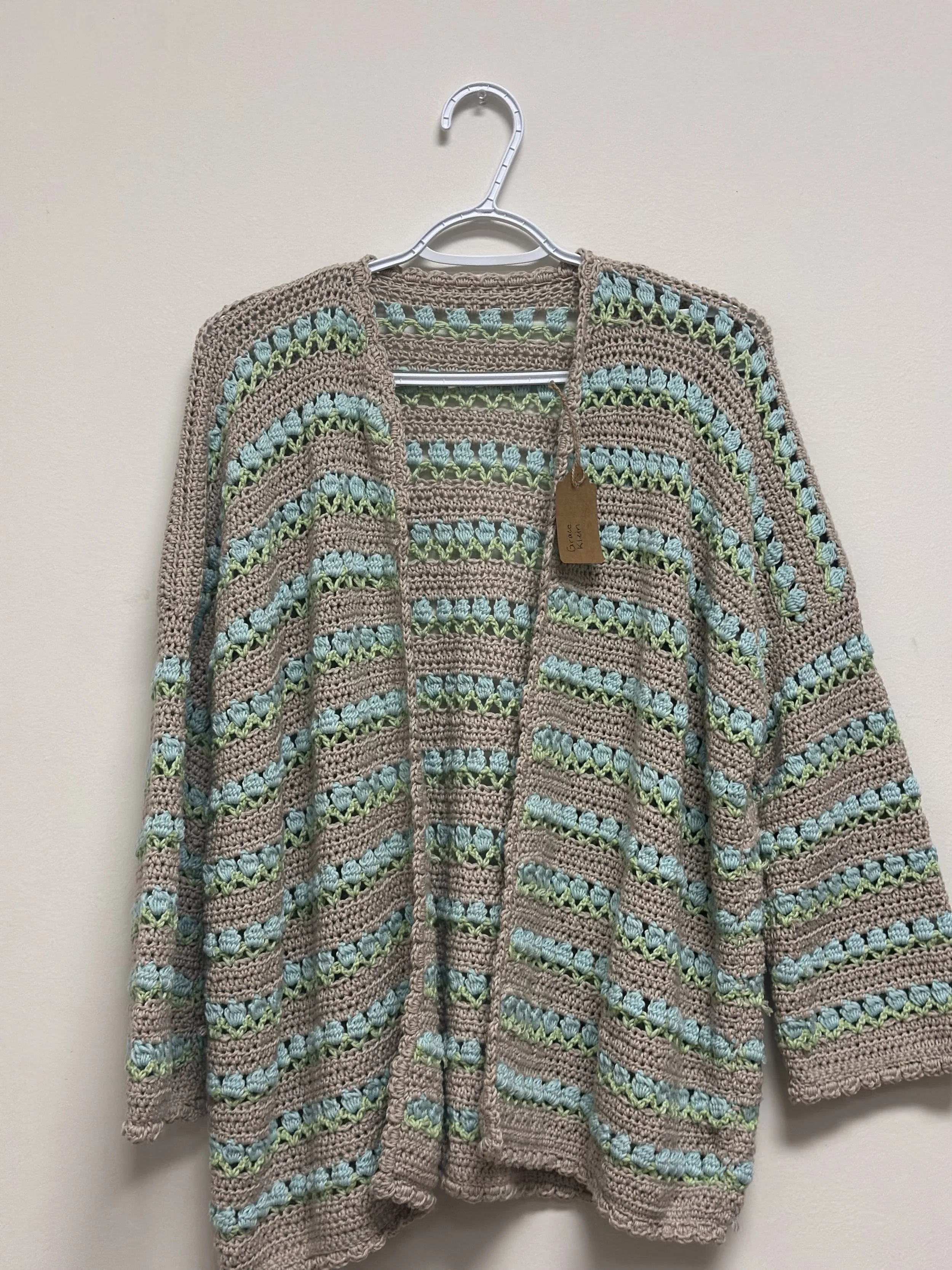 Crochet Blue Flower Cardigan by Grace Klein