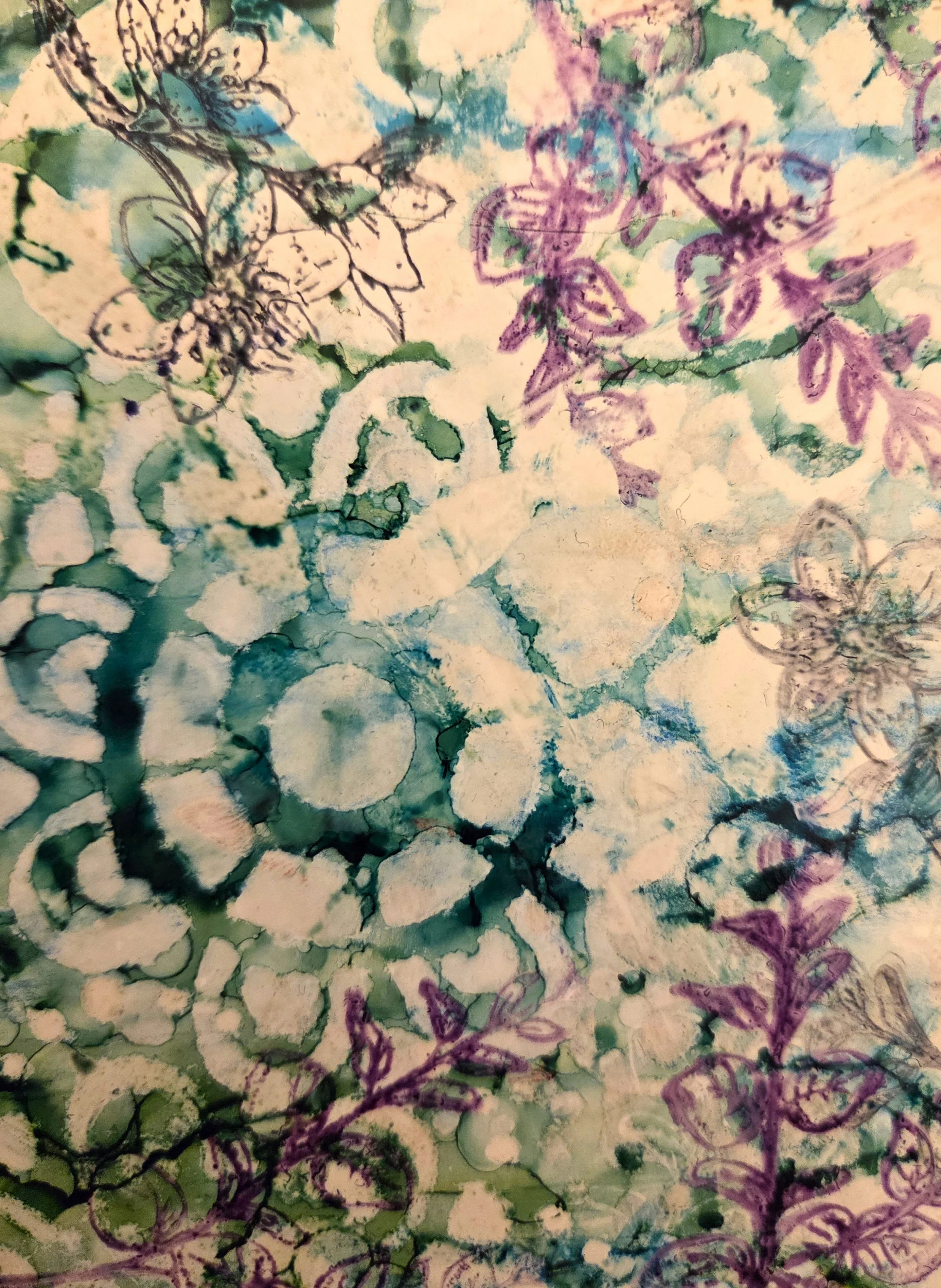 Alcohol Inks Stamping and Stenciling on Painting