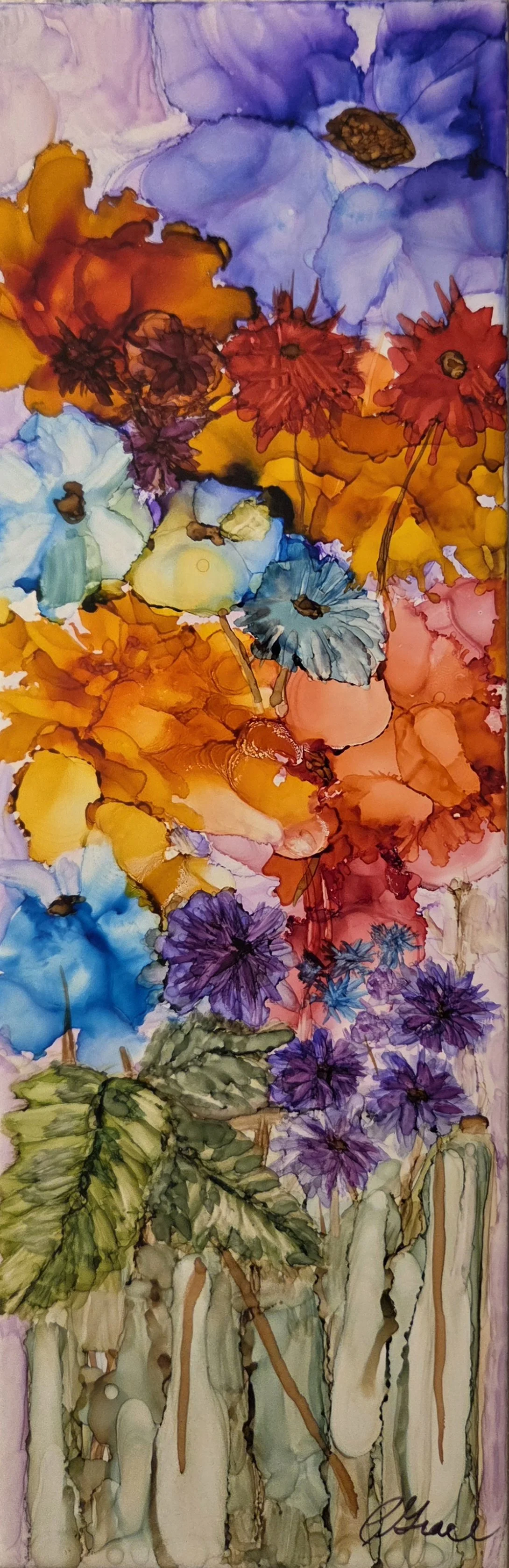 Alcohol Ink Floral Painting on 12”x4” ceramic tile with Pat - May 12 @ 1pm