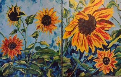 Set of 2 Sunflower paintings by Tanya Hough
