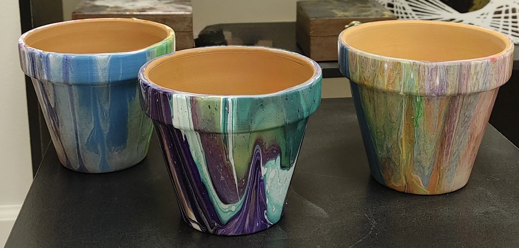 Acrylic Pouring on Clay Pots with Michelle