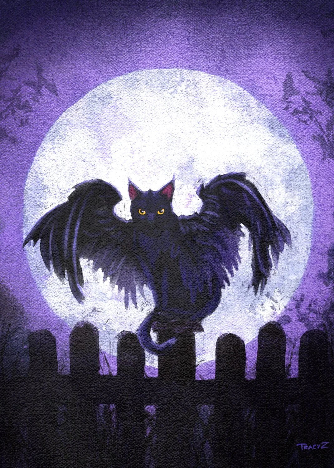Winged Cat on a Fence by Tracy Zakraysek