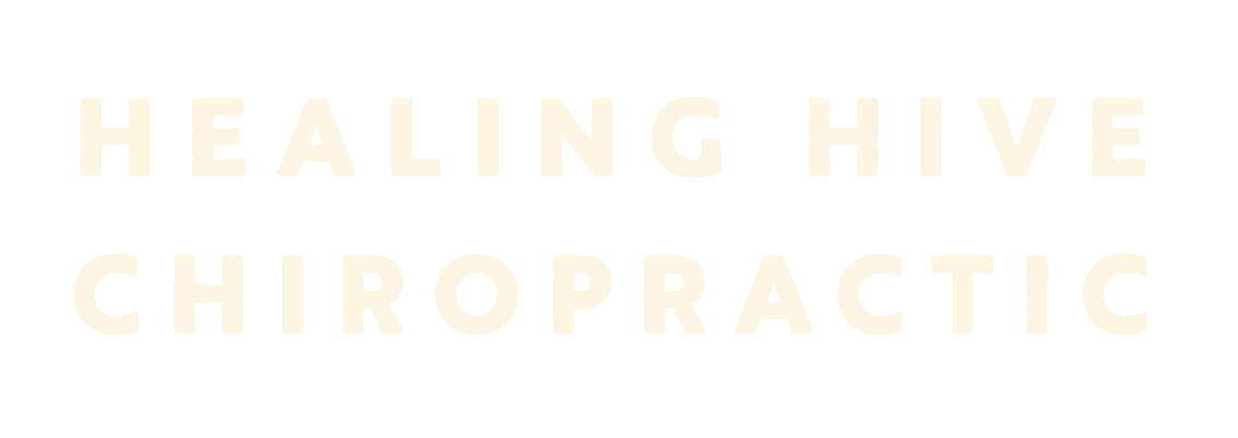Text on black background reads "Healing Hive Chiropractic" in beige and white bold font.