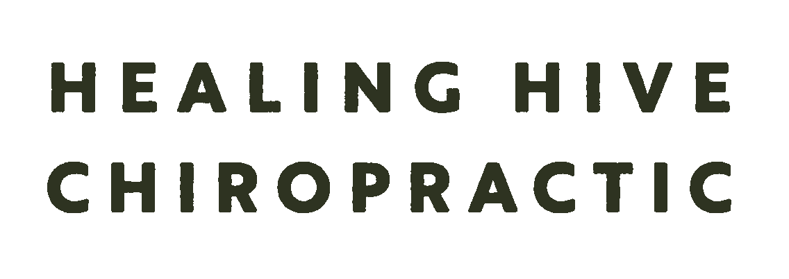 Text reading "Healing Hive Chiropractic" in green letters on a black background.