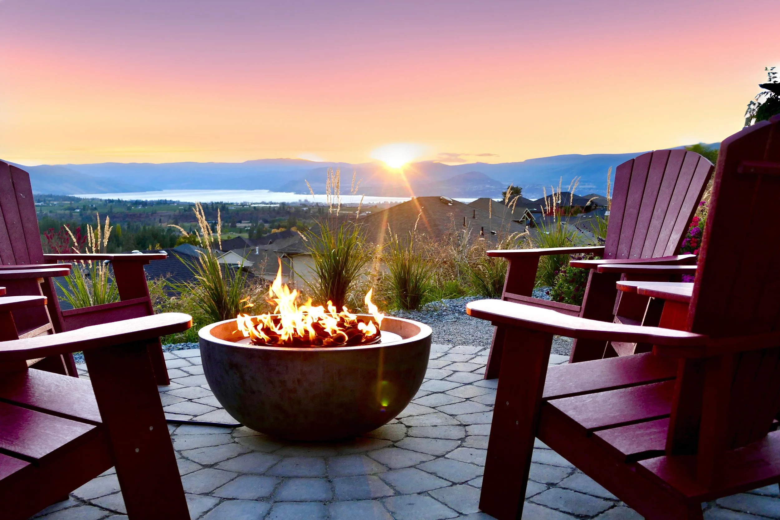 Quiet Kelowna vacation rental with a fire pit and terrace