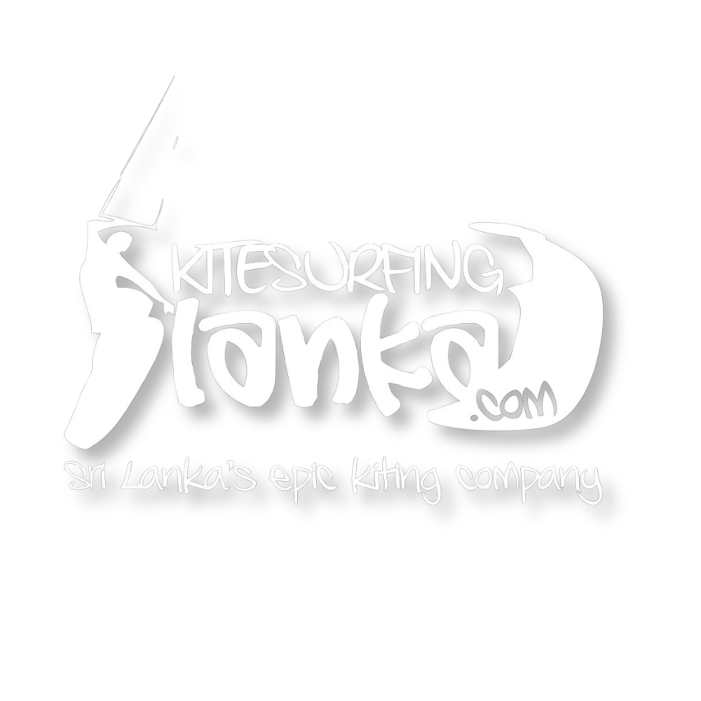 Logo for Kitesurfing Lanka, a kite surfing company in Sri Lanka, with a stylized kite graphic and the tagline 'Sri Lanka's epic kiting company'.