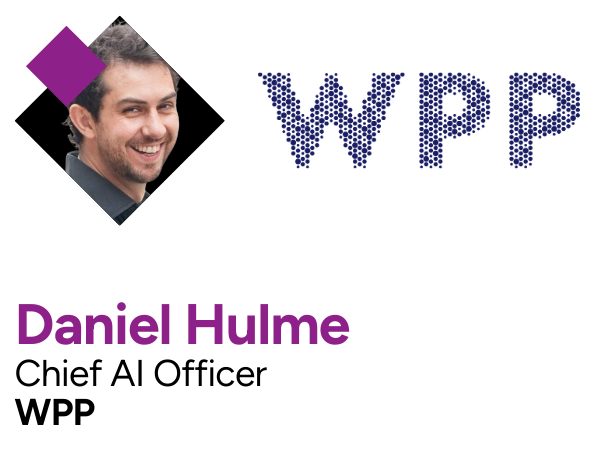 Headshot of Daniel Hulme, Chief AI Officer at WPP, with the WPP logo next to his name.