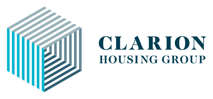 Clarion Housing Group logo featuring a cube of vertical stripes next to the company name.