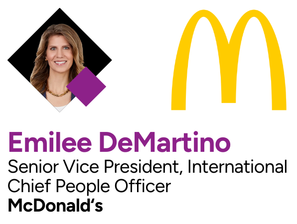 Photo of Emilee DeMartino, Senior Vice President, International Chief People Officer at McDonald's, with the McDonald's logo.