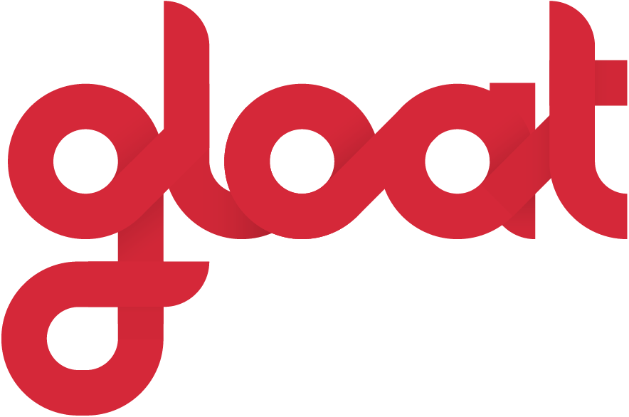 Red logo with the word "gloat" in lowercase and a shadow effect.