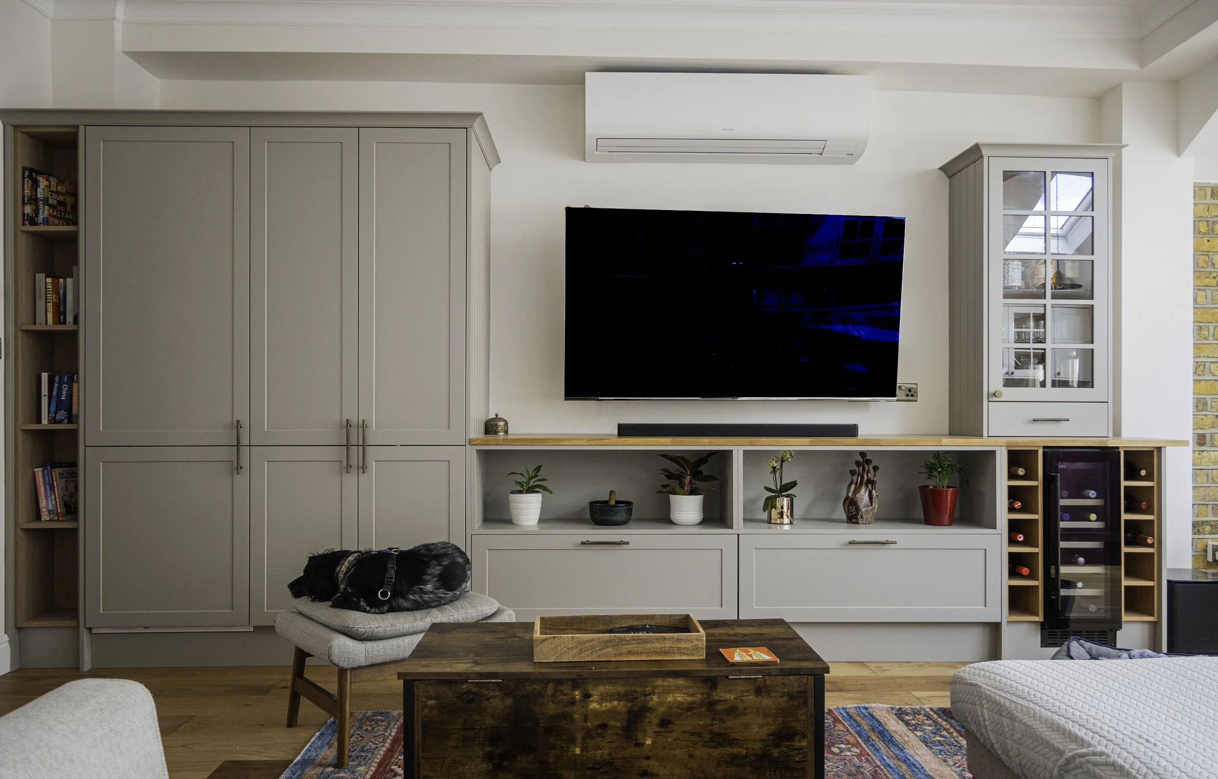 flat screen TV integrated as part of bespoke joinery