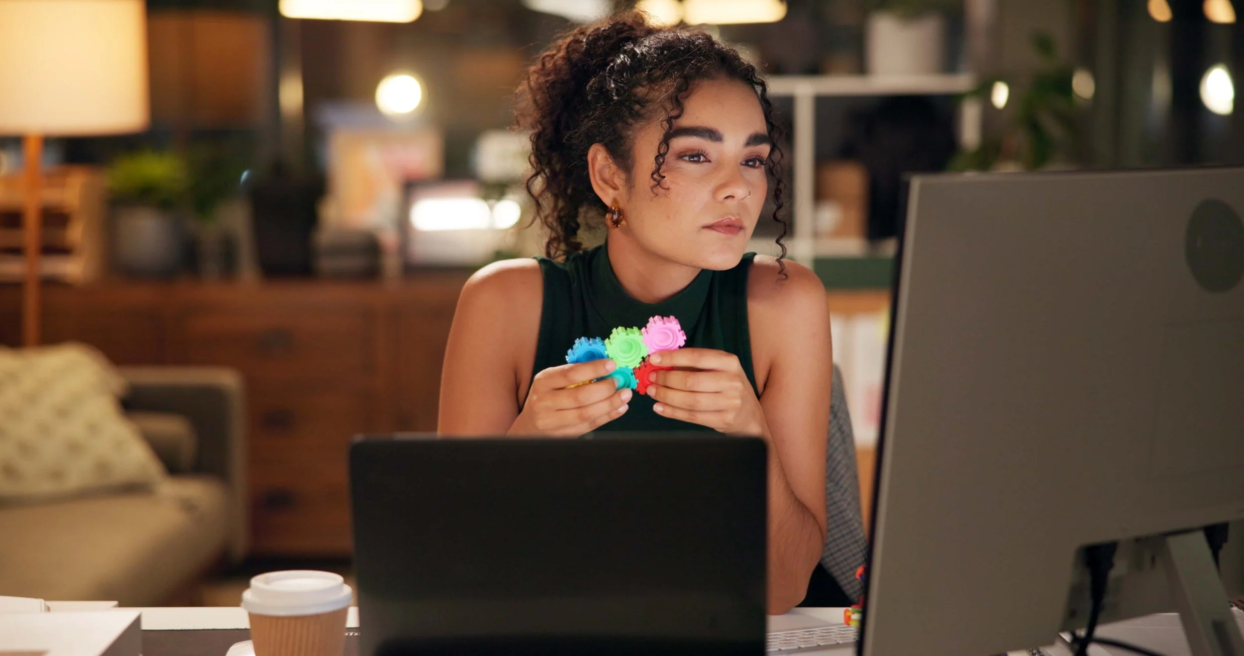 ADHD client with fidget toy