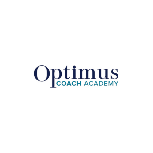 Optimus Coach Academy logo with black and white design and blue text
