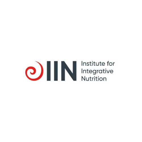 Logo of the Institute for Integrative Nutrition featuring a red spiral design and the initials IIN.