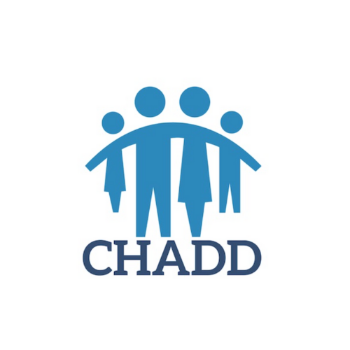 Logo with three stylized human figures and the text "CHADD" at the bottom.