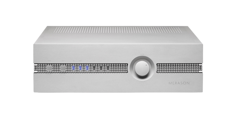 Ein silbernes Gerät mit einem großen runden Knopf in der Mitte und einem Lüftungsgitter, auf dem die Marke 'MERASON' steht.