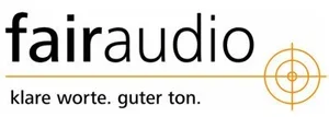 Logo von Fairaudio mit dem Slogan 'klare Worte. guter Ton.'