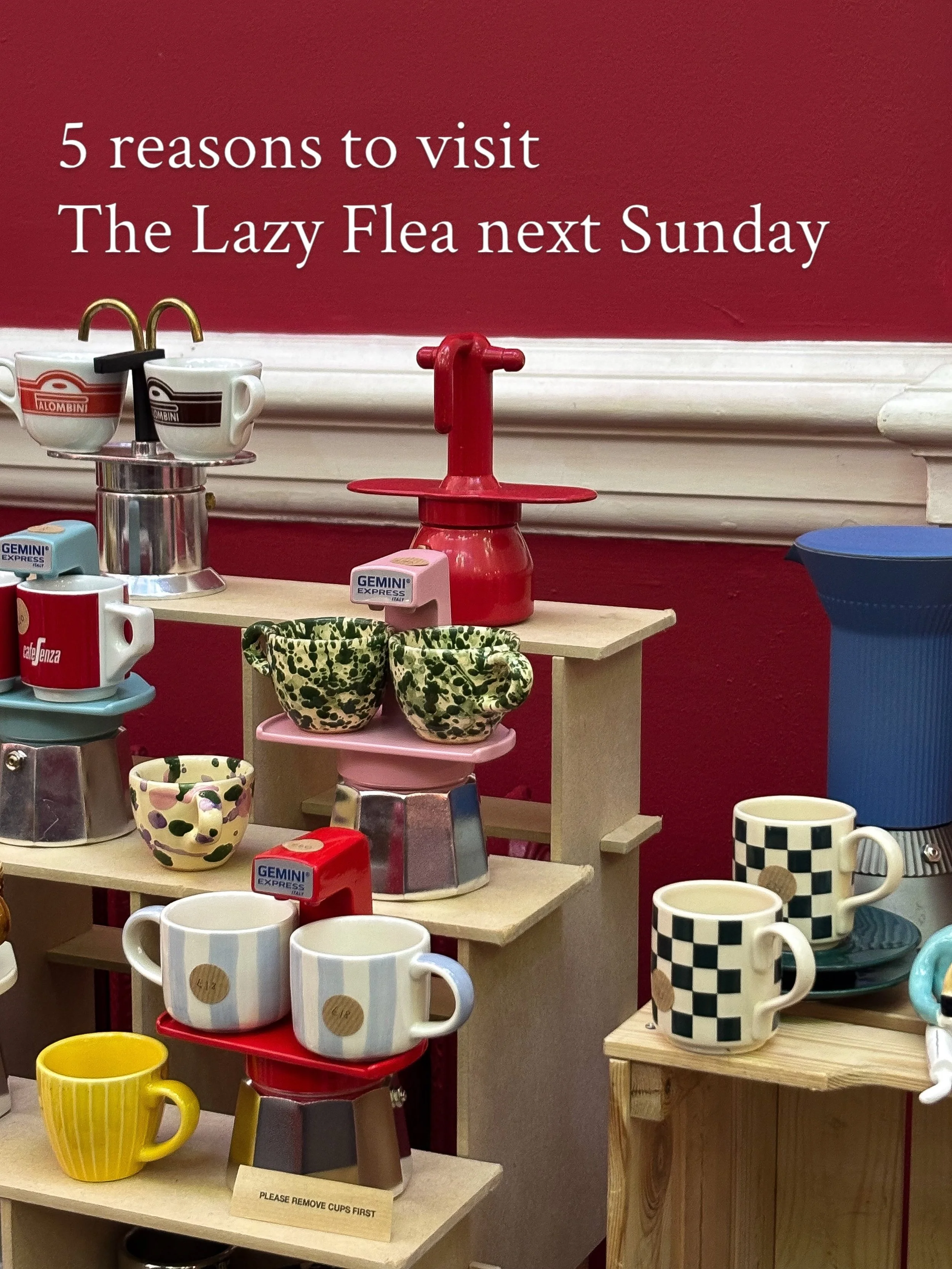 Five reasons to come to The Lazy Flea next Sunday. Although &ldquo;fancy a rummage?&rdquo; usually does it for me. ⭐️

60+ traders under one roof, vintage for your home and wardrobe, and a Sunday spent shopping small. Grab a coffee on the way in and 