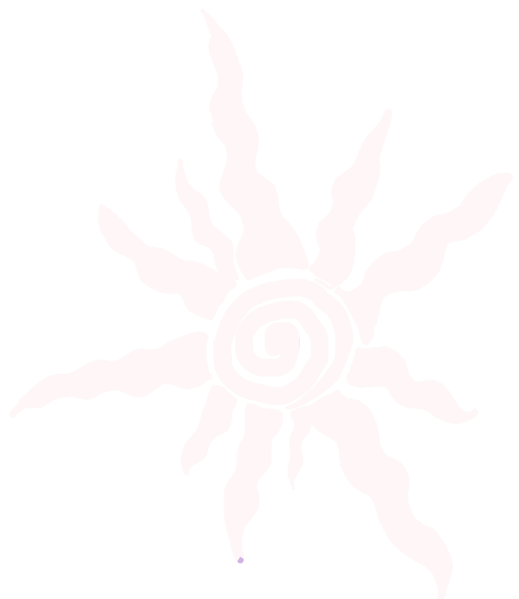 Outline drawing of a spiraling seahorse with flowing fins and tail, black background.