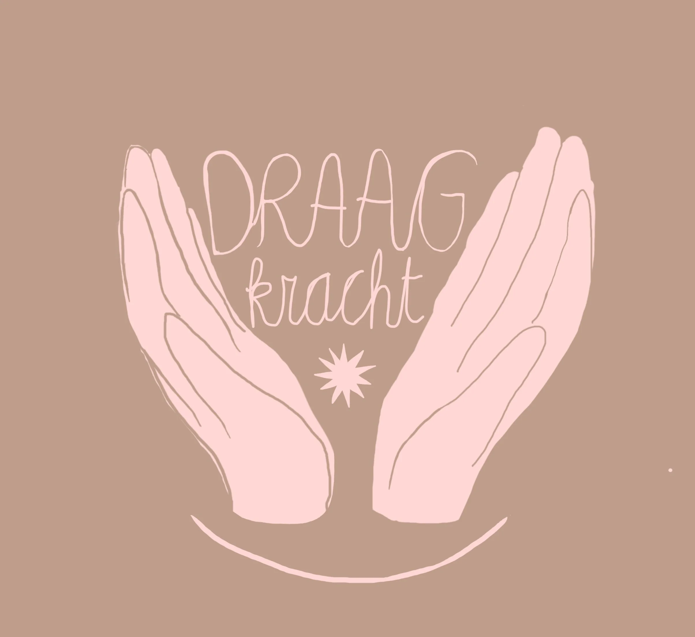 Illustration of two hands holding a pink sign with the words 'Gratitude brackets' written in a thin, pink script.