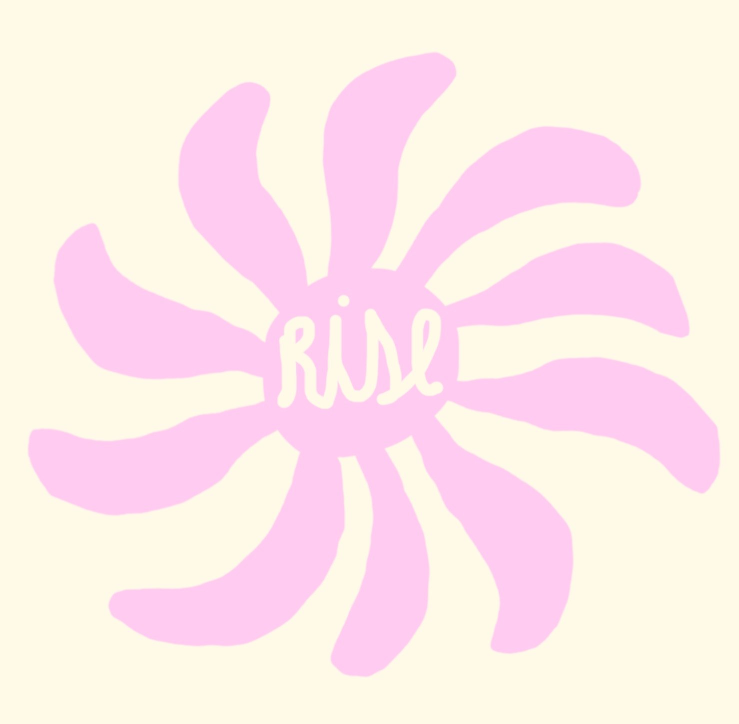 Pink stylized flower with the word 'RIDE' in the center on a light background.