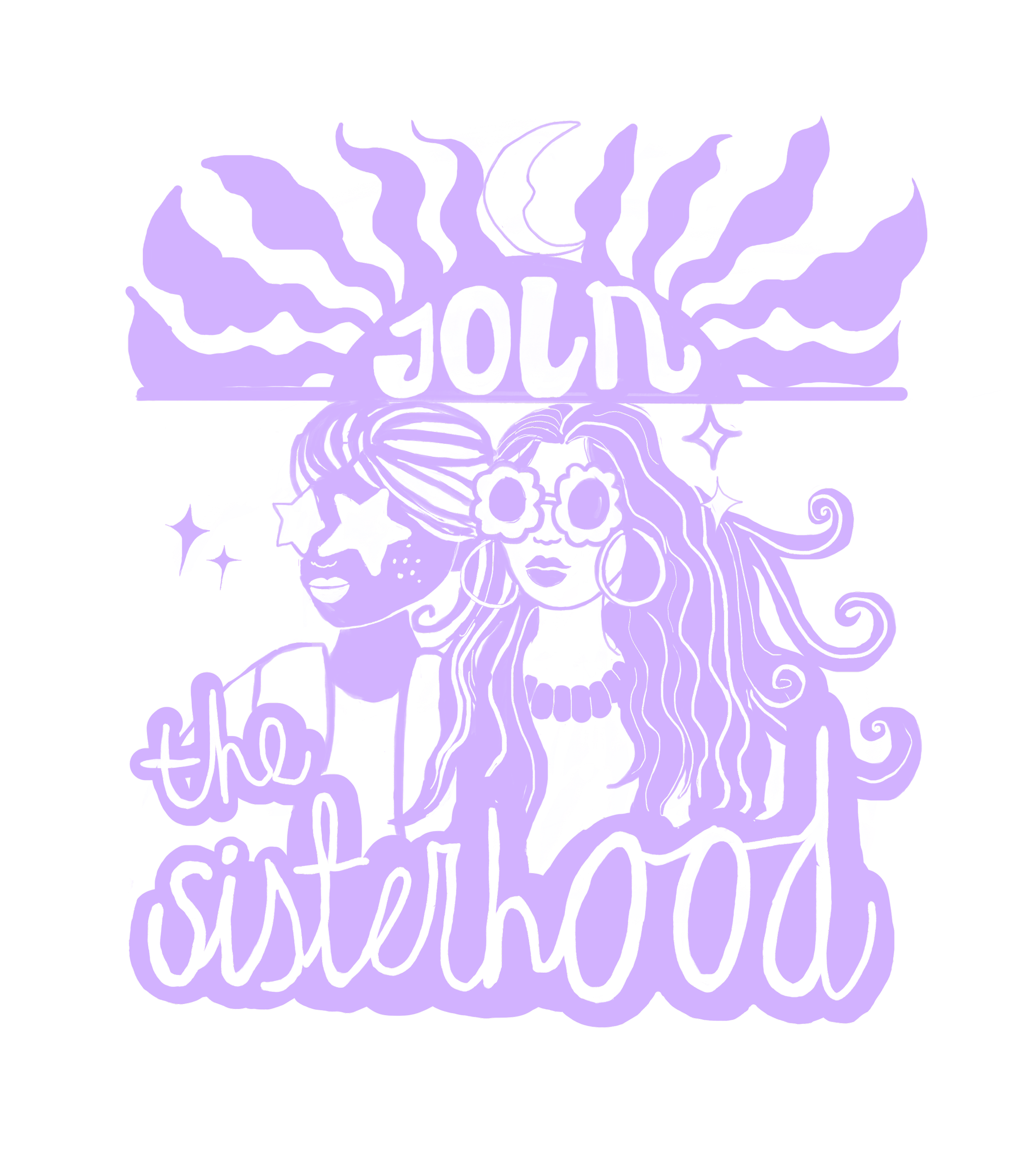 A purple drawing of a woman with long wavy hair, stars, and decorative elements, with the phrase 'You are enough' in cursive.
