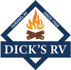 Logo for Dick's RV with a campfire graphic, and text indicating Durand, WI, since 1968.