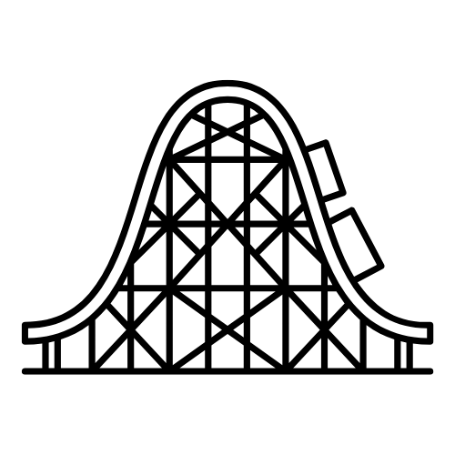 Outline drawing of a roller coaster with a steep drop and supporting structure.