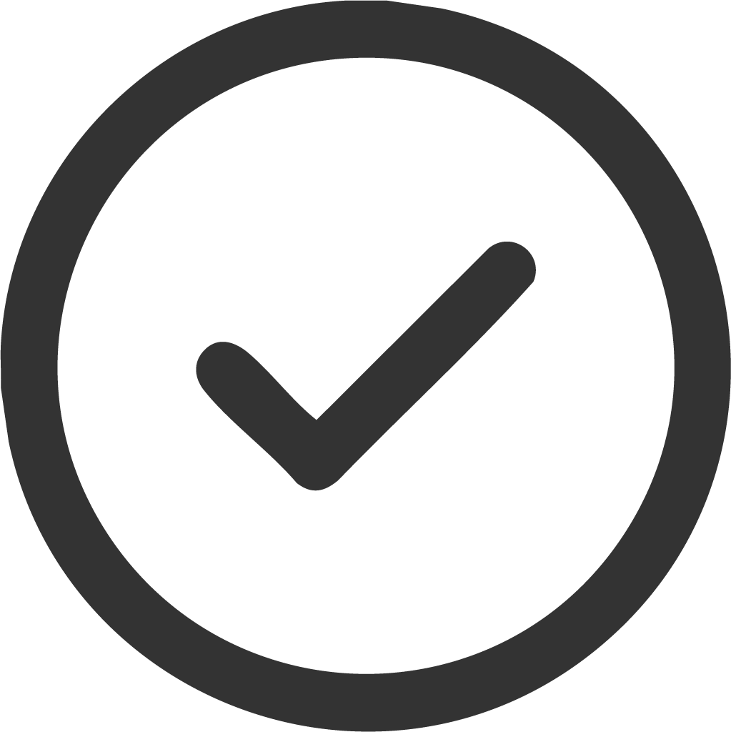 A black and white icon of a clock with a check mark in the center.