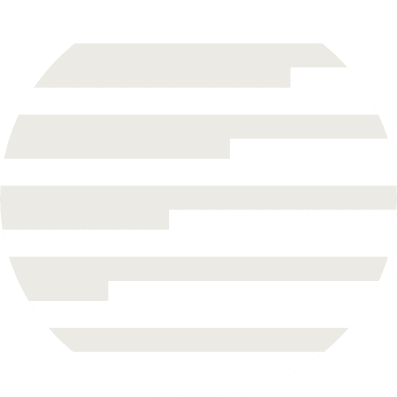 Abstract circular design with horizontal gray and white stripes.