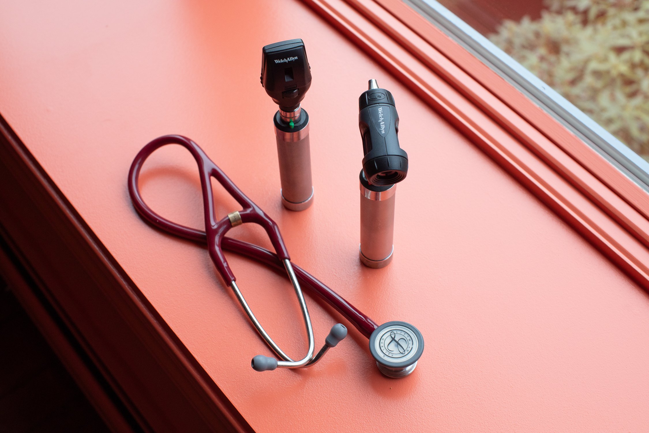 Medical equipment on an orange background