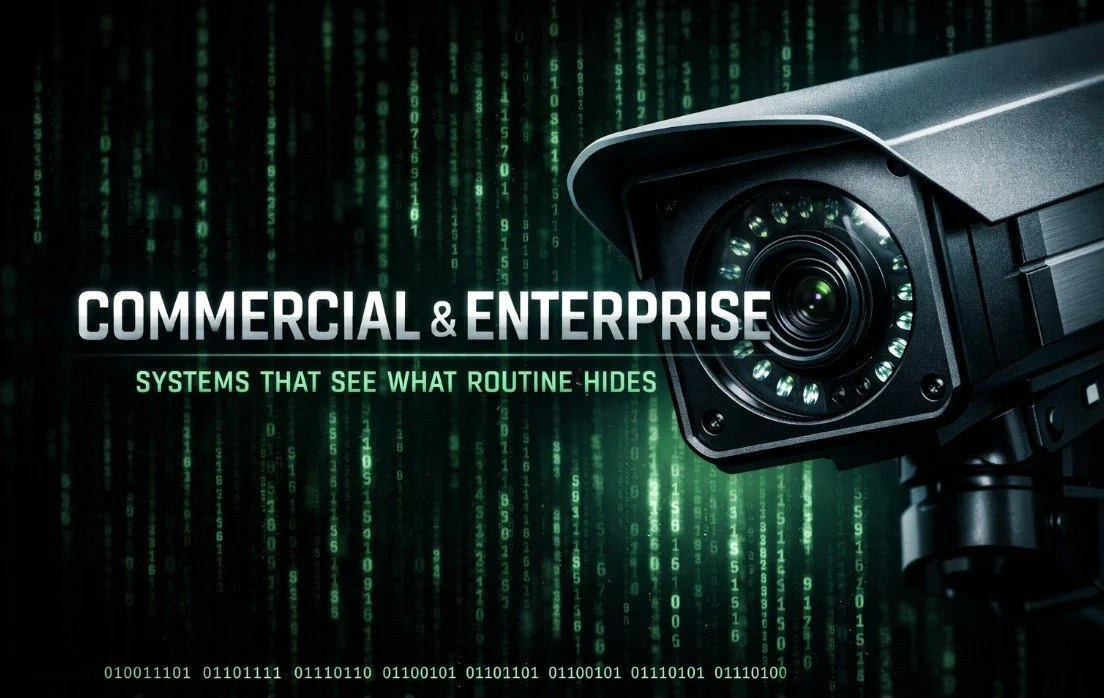 Commercial security systems protecting business properties through access control, video surveillance, and monitored incident recording.