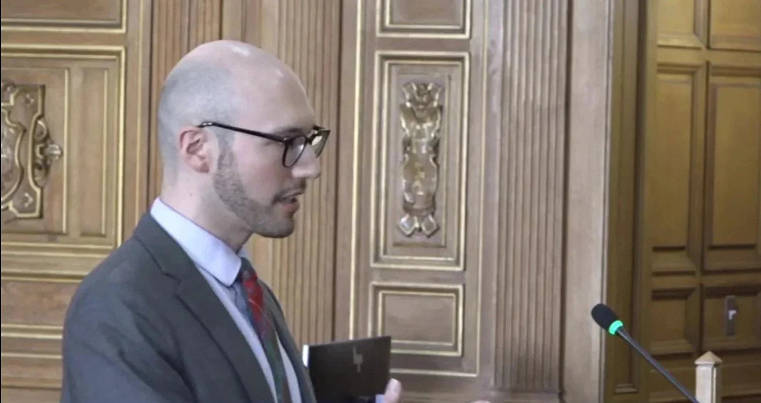 Attorney Michael Roberts argues before the Connecticut Supreme Court