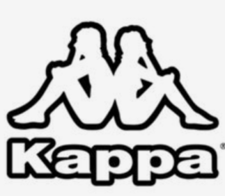 Kappa logo with silhouette of a man and woman sitting back to back.
