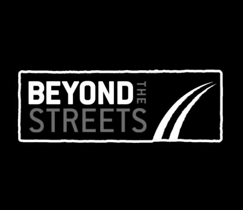 Logo with text 'Beyond the Streets' on teal background and two curved lines to the right.