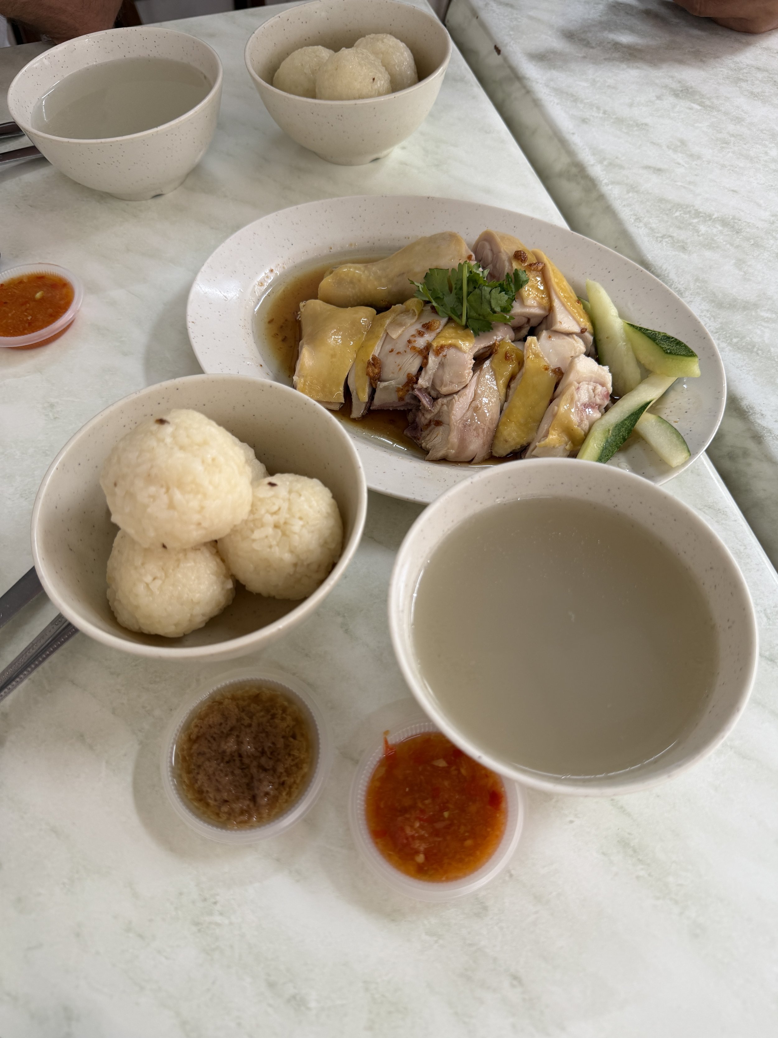 Chicken rice balls with steamed chicken