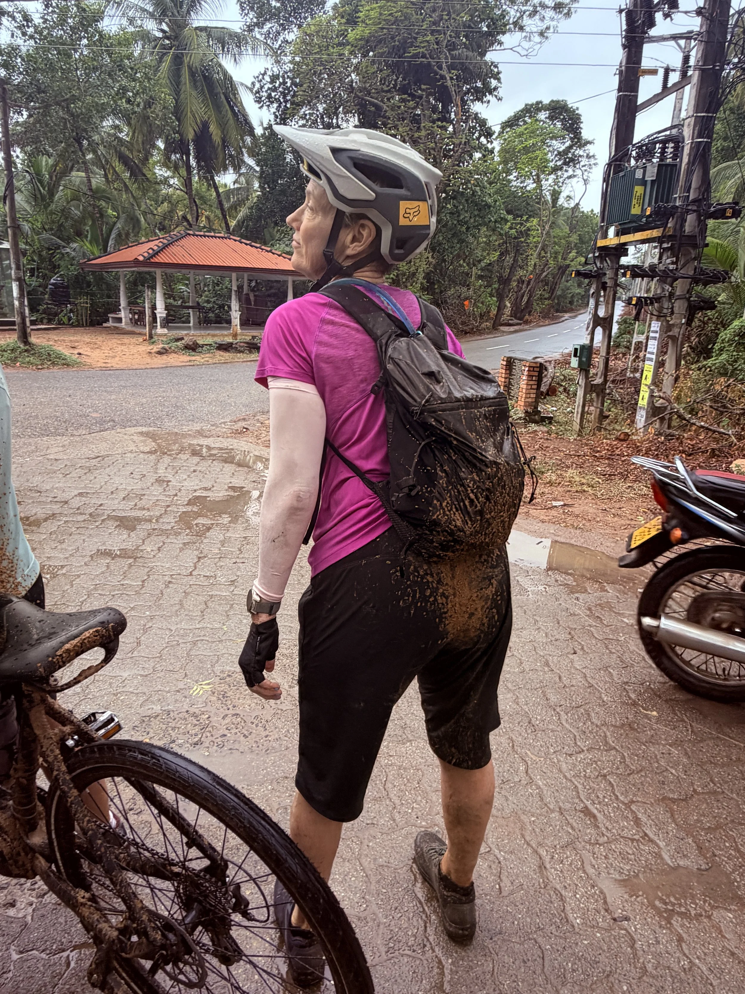 The day we got completely muddy cyclng off road in the rain.  it was very dirty but very fun.