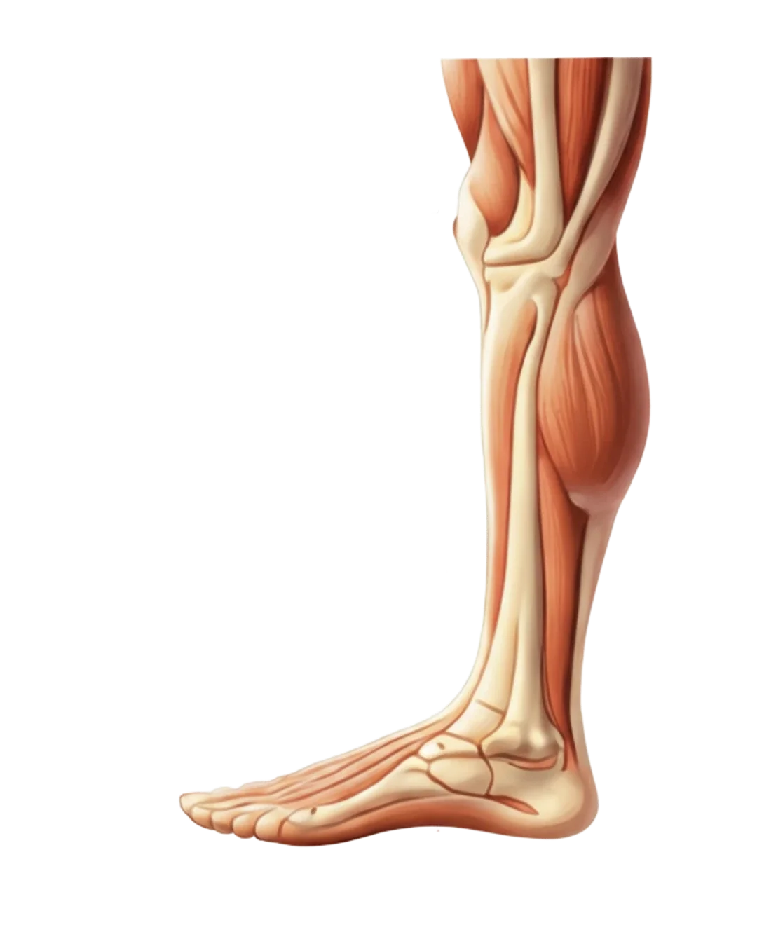 Lower limb anatomy showing muscle and joint alignment for orthotic assessment