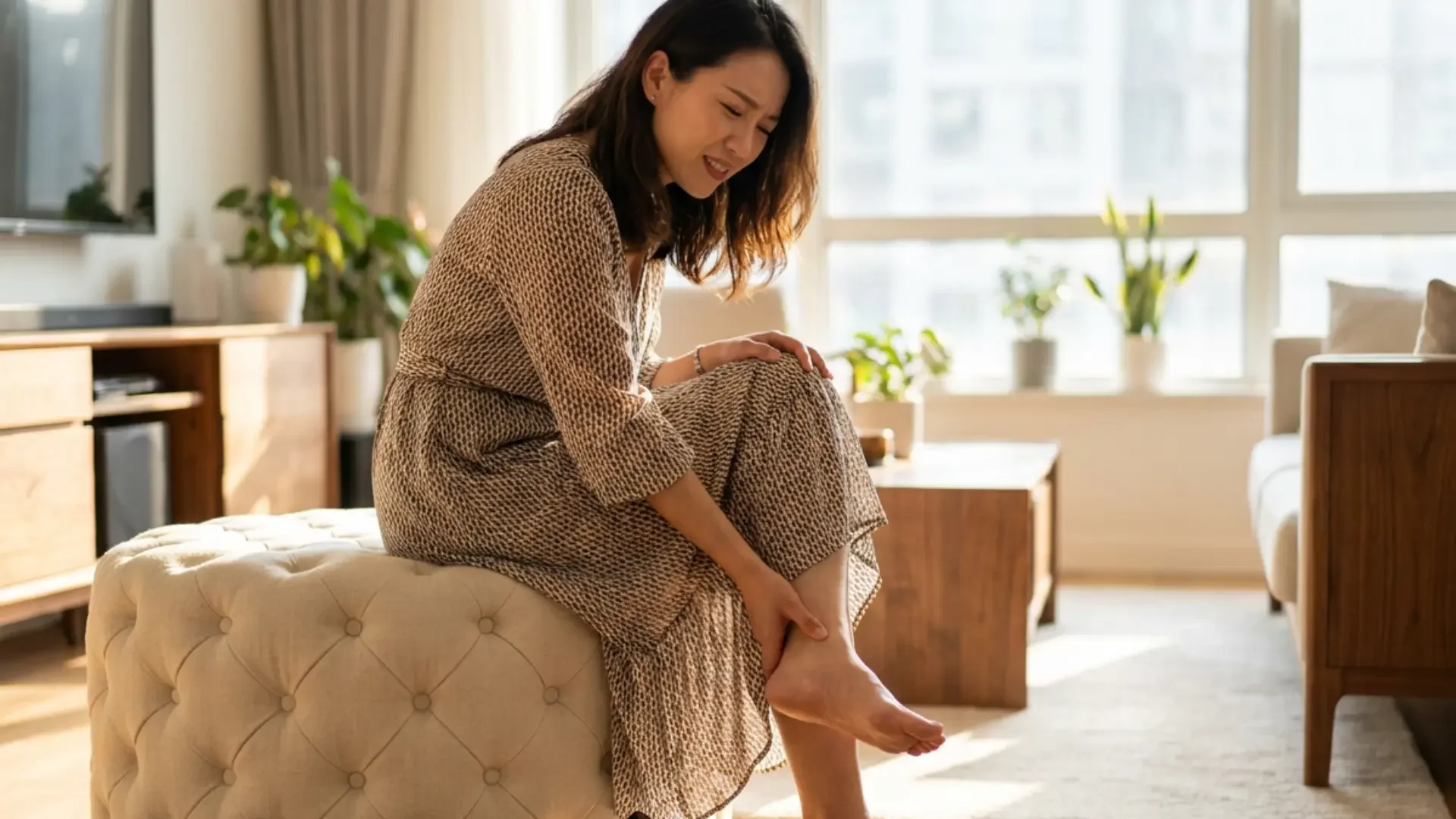 Person experiencing pain because of flatfeet