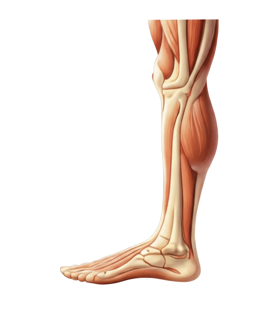 Lower limb anatomy showing foot, ankle, and knee alignment for biomechanical assessment