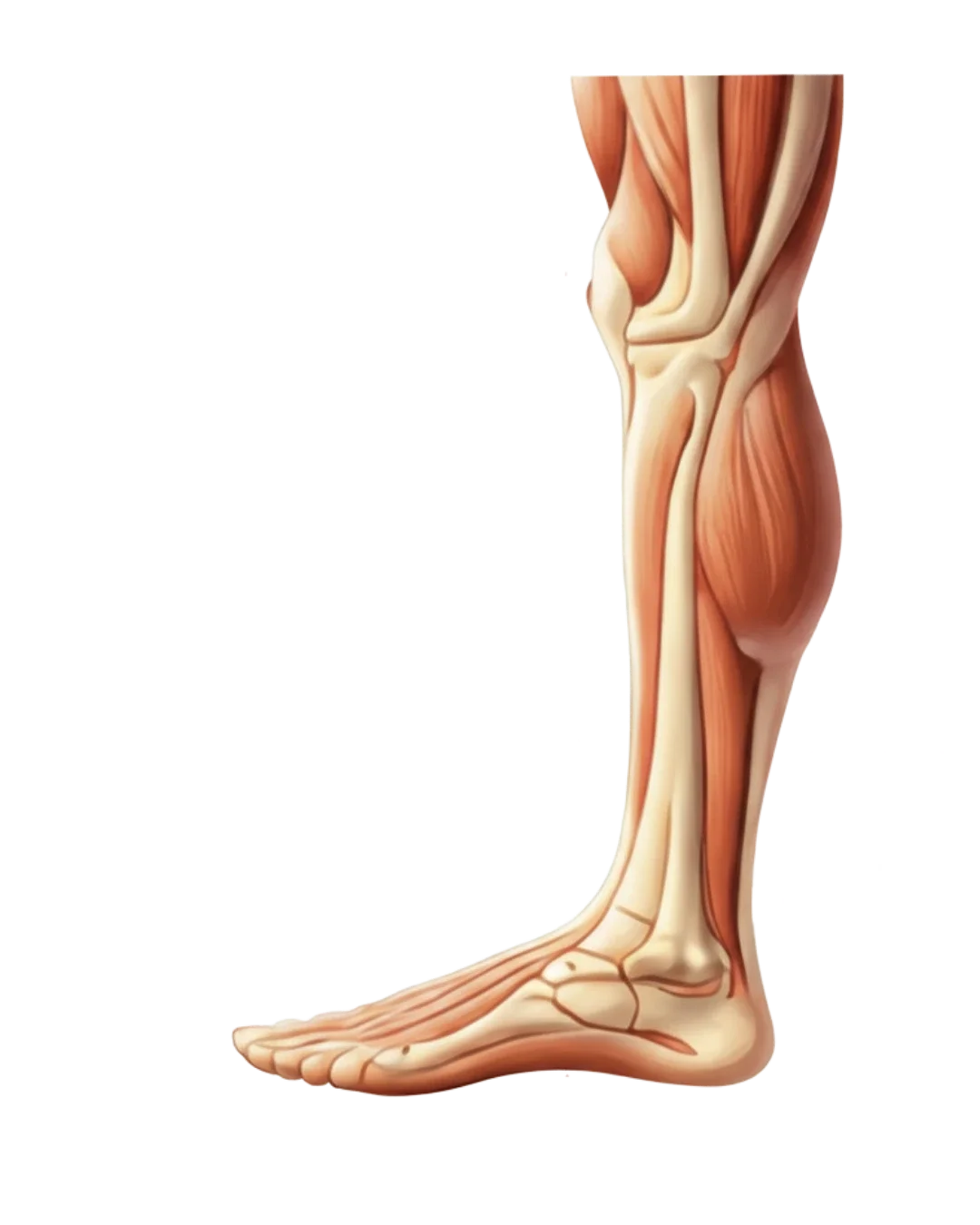 Lower limb anatomy showing foot, ankle, and knee alignment for biomechanical assessment