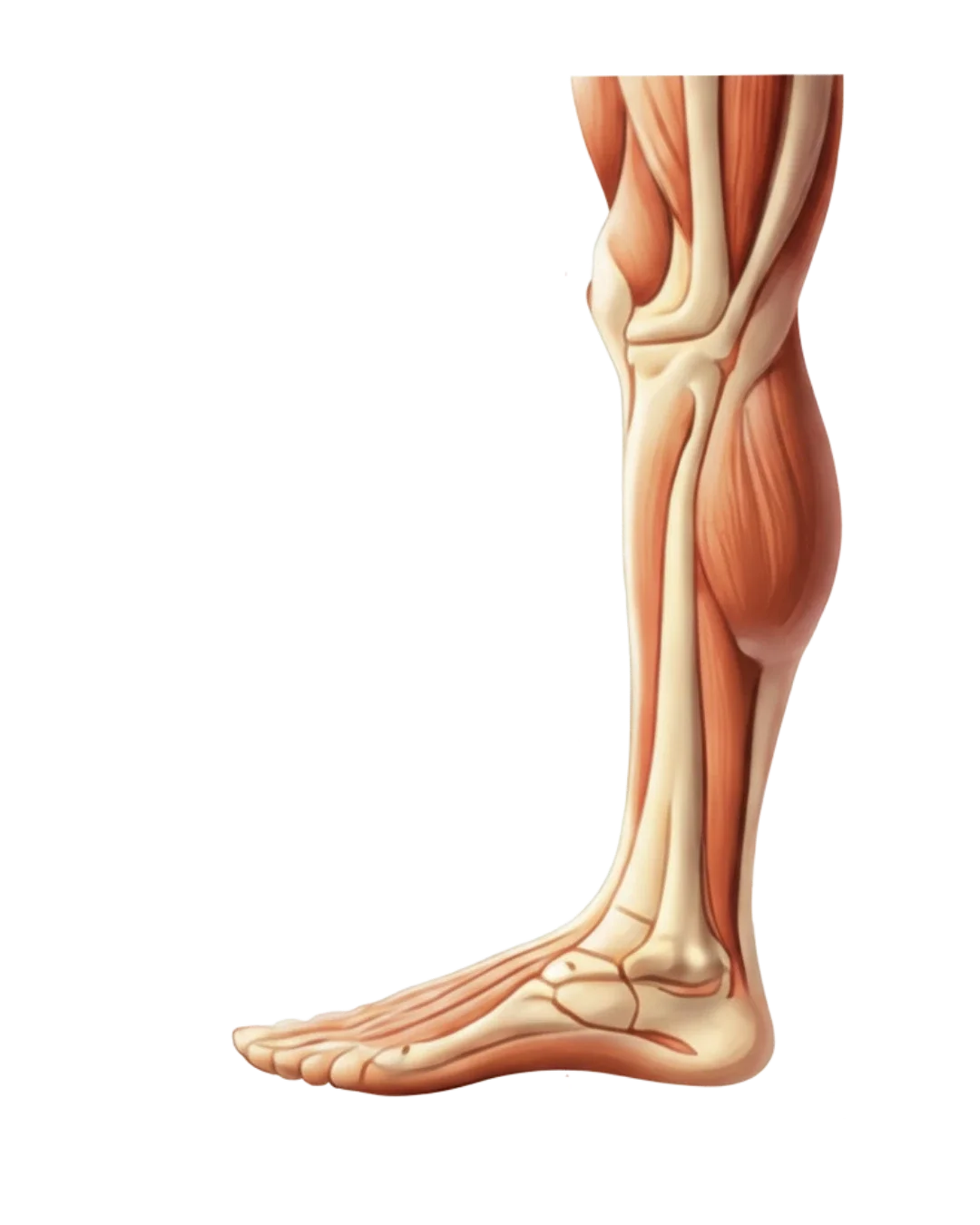 Lower limb anatomy showing muscle and joint alignment for orthotic assessment