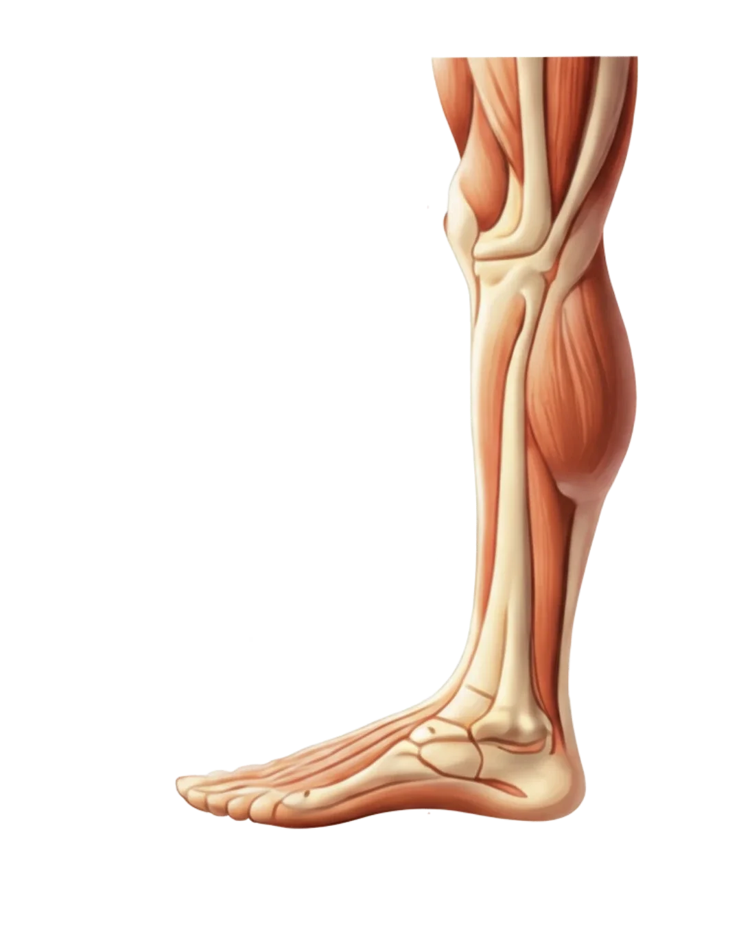 Lower limb anatomy showing foot, ankle, and knee alignment for biomechanical assessment
