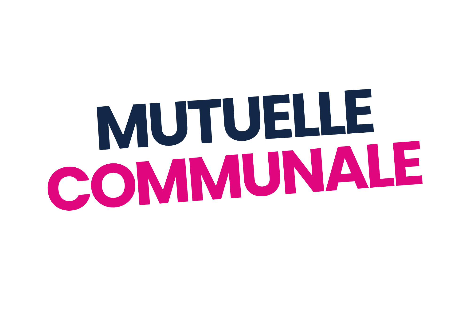 Texte 'Mutuelle Communale' en bleu et rose, en diagonal sur fond blanc.