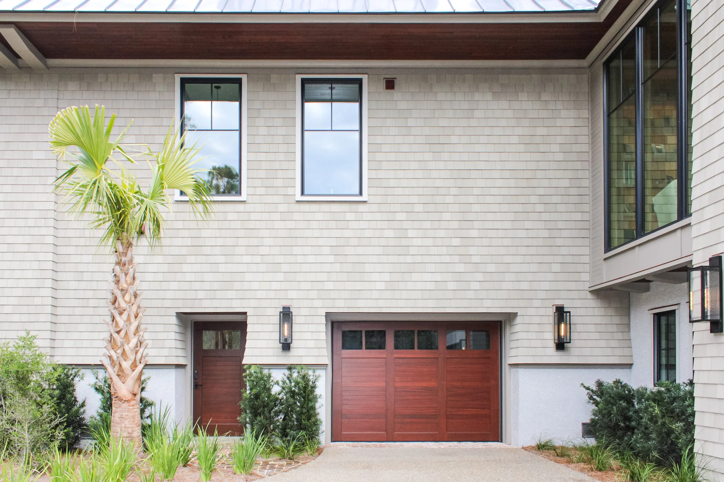 Exterior Luxury Home Painting Trim Wood Finishing and Garage Door Staining Kiawah Island