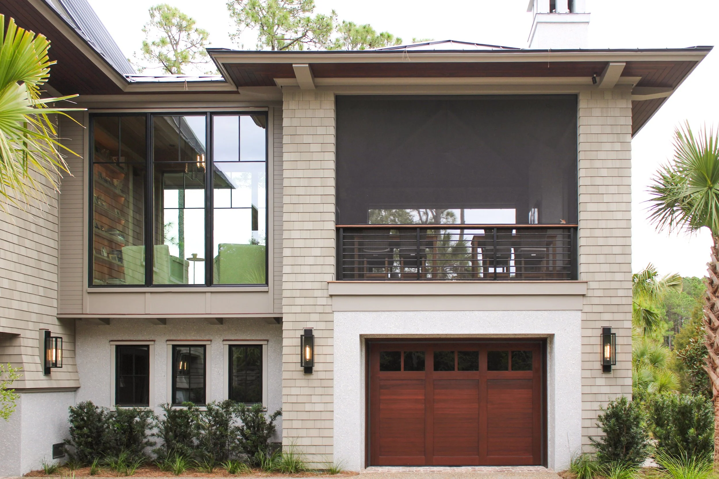 Exterior Luxury Home Painting Trim Wood Finishing and Garage Door Staining Kiawah Island