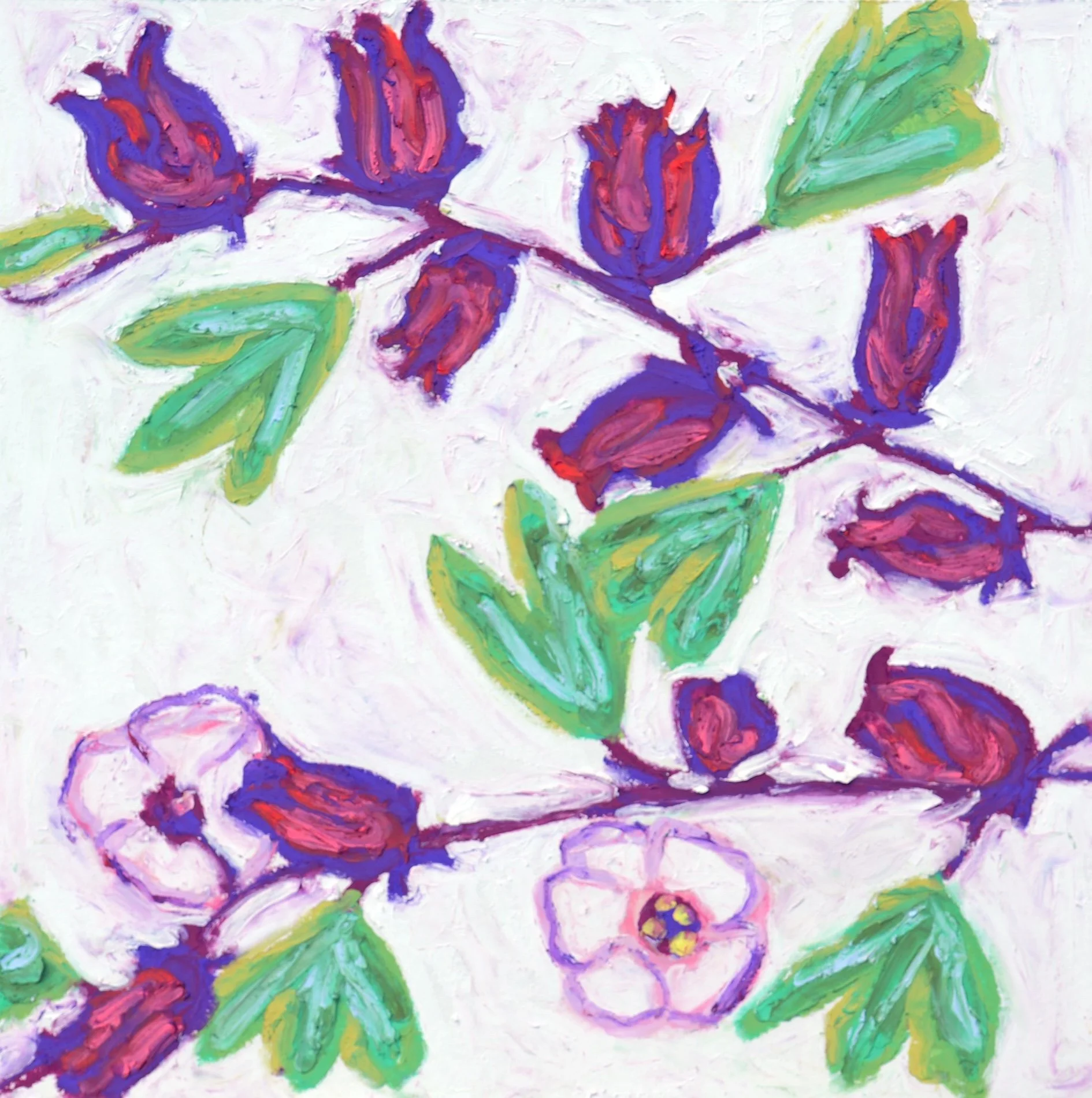 Roselle Branch Original Oil Pastel