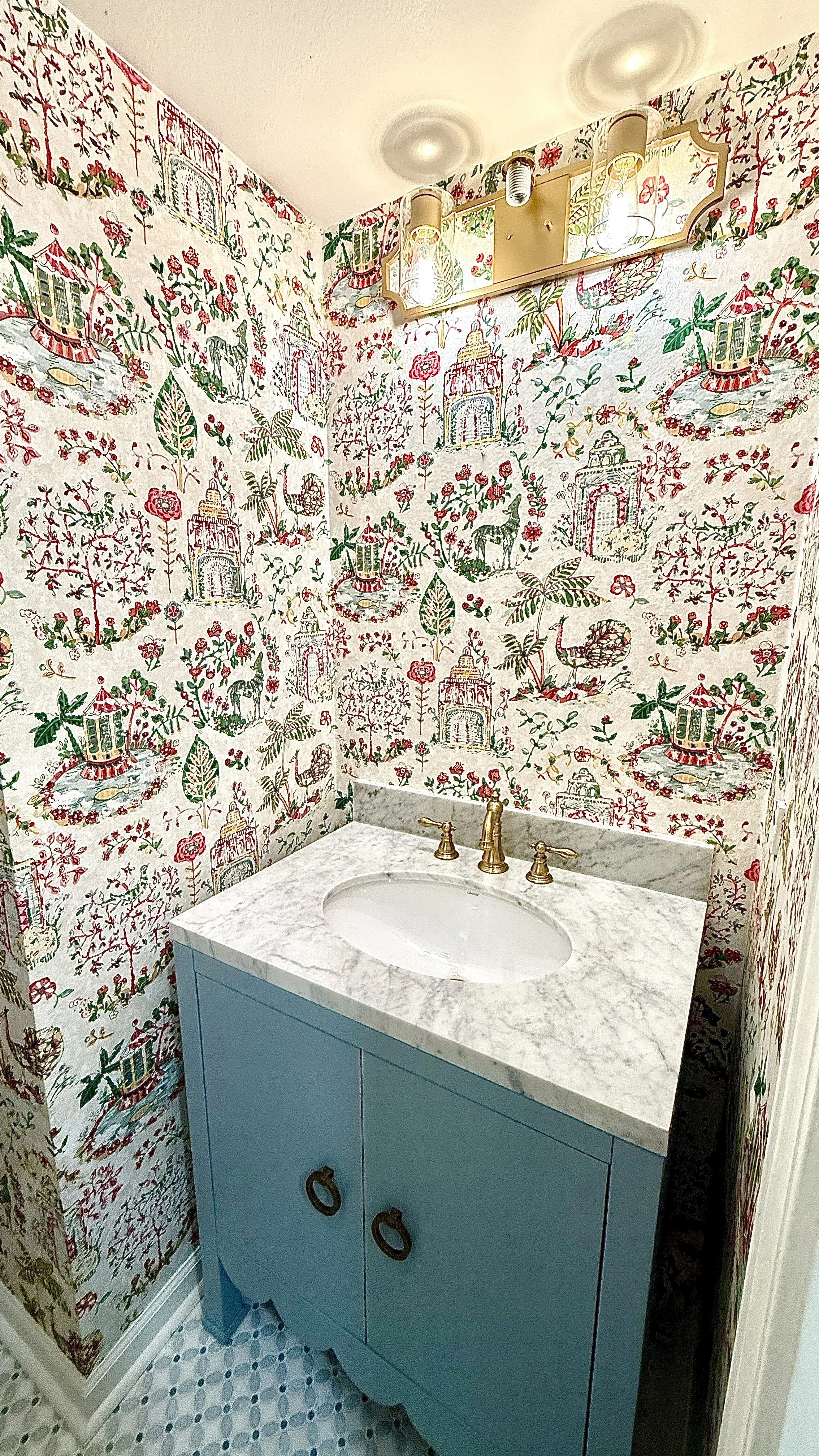 Powder room wallpaper installation