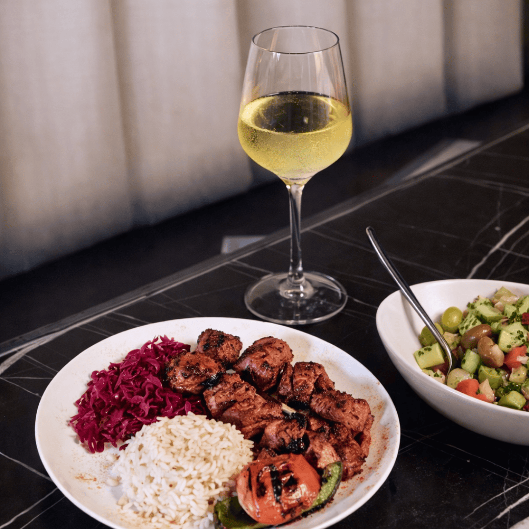 white wine kebab plate