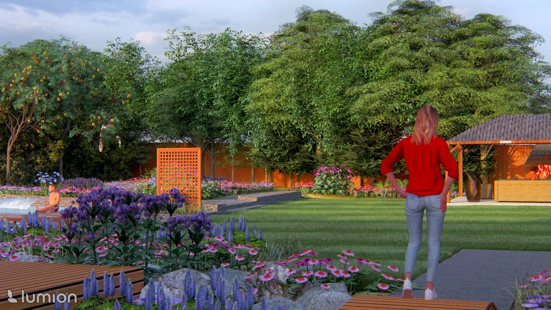 View of Open Area and Oak Miyawaki Forest -Rendered in Lumion